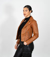 Women's Cross Zip Quilted Biker Style Leather Jacket