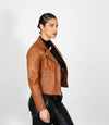 Women's Cross Zip Quilted Biker Style Leather Jacket