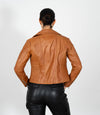 Women's Cross Zip Quilted Biker Style Leather Jacket