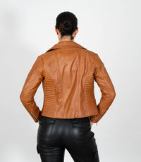 Women's Cross Zip Quilted Biker Style Leather Jacket