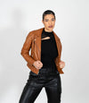 Women's Cross Zip Quilted Biker Style Leather Jacket