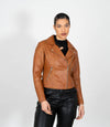 Women's Cross Zip Quilted Biker Style Leather Jacket