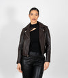 Women's Cross Zip Quilted Biker Style Leather Jacket