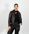 Women's Cross Zip Quilted Biker Style Leather Jacket