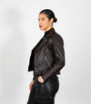 Women's Cross Zip Quilted Biker Style Leather Jacket