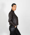 Women's Cross Zip Quilted Biker Style Leather Jacket