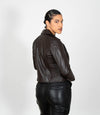 Women's Cross Zip Quilted Biker Style Leather Jacket