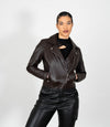 Women's Cross Zip Quilted Biker Style Leather Jacket