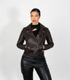 Women's Cross Zip Quilted Biker Style Leather Jacket