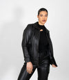 Women's Classic Zip Blazer Leather Jacket with Collar