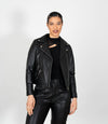 Women's Biker Style Cross Zip Leather Jacket
