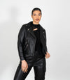 Women's Biker Style Cross Zip Leather Jacket