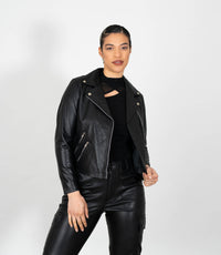 Women's Biker Style Cross Zip Leather Jacket