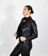 Women's Biker Style Cross Zip Leather Jacket