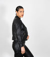 Women's Biker Style Cross Zip Leather Jacket
