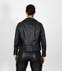 Women's Biker Style Cross Zip Leather Jacket