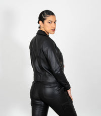 Women's Biker Style Cross Zip Leather Jacket