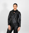 Women's Biker Style Cross Zip Leather Jacket