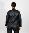 Women's Collarless Classic Leather Jacket - Black