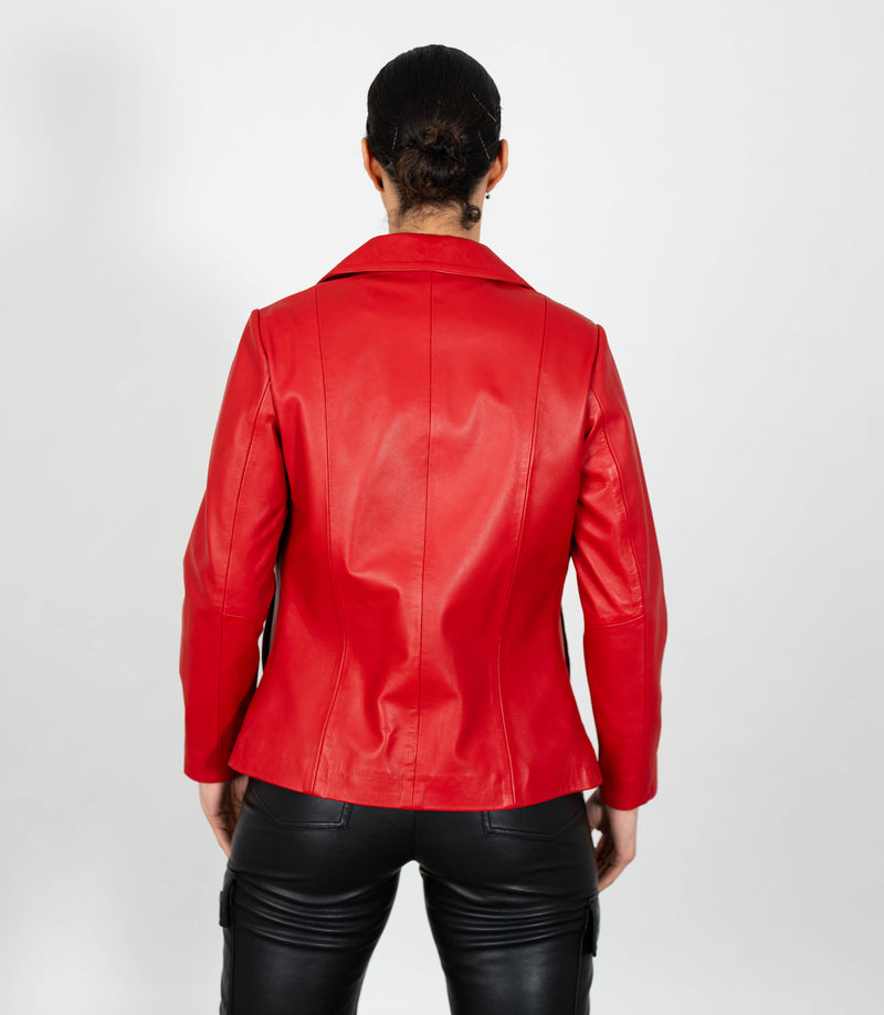 Women's Classic Zip Blazer Leather Jacket with Collar