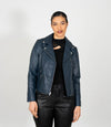 Women's Biker Style Cross Zip Leather Jacket