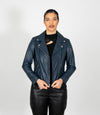 Women's Biker Style Cross Zip Leather Jacket