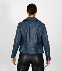Women's Biker Style Cross Zip Leather Jacket