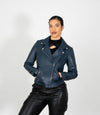 Women's Biker Style Cross Zip Leather Jacket