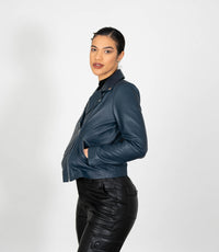 Women's Biker Style Cross Zip Leather Jacket