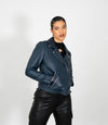 Women's Biker Style Cross Zip Leather Jacket