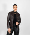 Women's Mandarin Collar Leather Biker Jacket