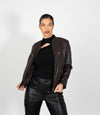 Women's Mandarin Collar Leather Biker Jacket
