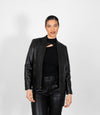 Women's Classic Zip Up V-Neck Leather Jacket