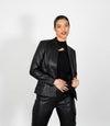 Women's Classic Zip Up V-Neck Leather Jacket