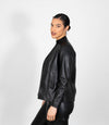 Women's Classic Zip Up V-Neck Leather Jacket