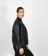 Women's Classic Zip Up V-Neck Leather Jacket