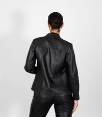 Women's Classic Zip Up V-Neck Leather Jacket