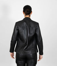 Women's Classic Zip Up V-Neck Leather Jacket