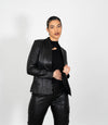 Women's Classic Zip Up V-Neck Leather Jacket