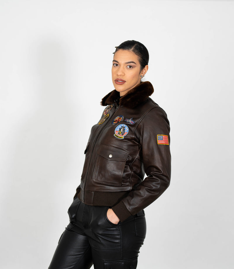 Ladies Air Force Style Bomber Leather Jacket