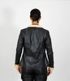 Women's Fitted Classic Black Beige Leather Jacket - Black
