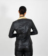 Women's Fitted Classic Black Beige Leather Jacket - Black