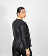 Women's Fitted Classic Black Beige Leather Jacket - Black
