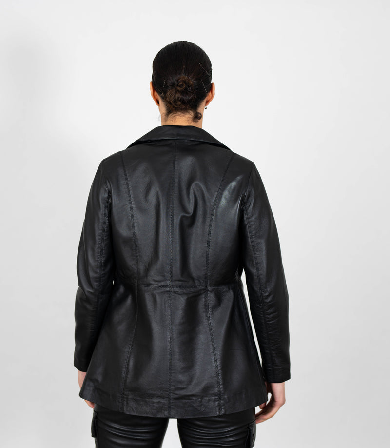 Women's Classic Three Button Leather Blazer