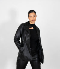 Women's Classic Three Button Leather Blazer
