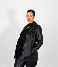 Women's Classic Three Button Leather Blazer