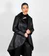 Women's Double Breasted Leather Tail Coat - Black