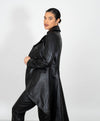 Women's Double Breasted Leather Tail Coat - Black