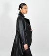 Women's Double Breasted Leather Tail Coat - Black