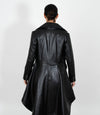 Women's Double Breasted Leather Tail Coat - Black